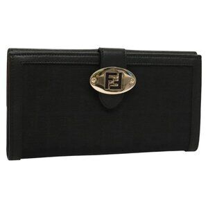 FENDI Zucca Canvas Long Wallet Black Auth